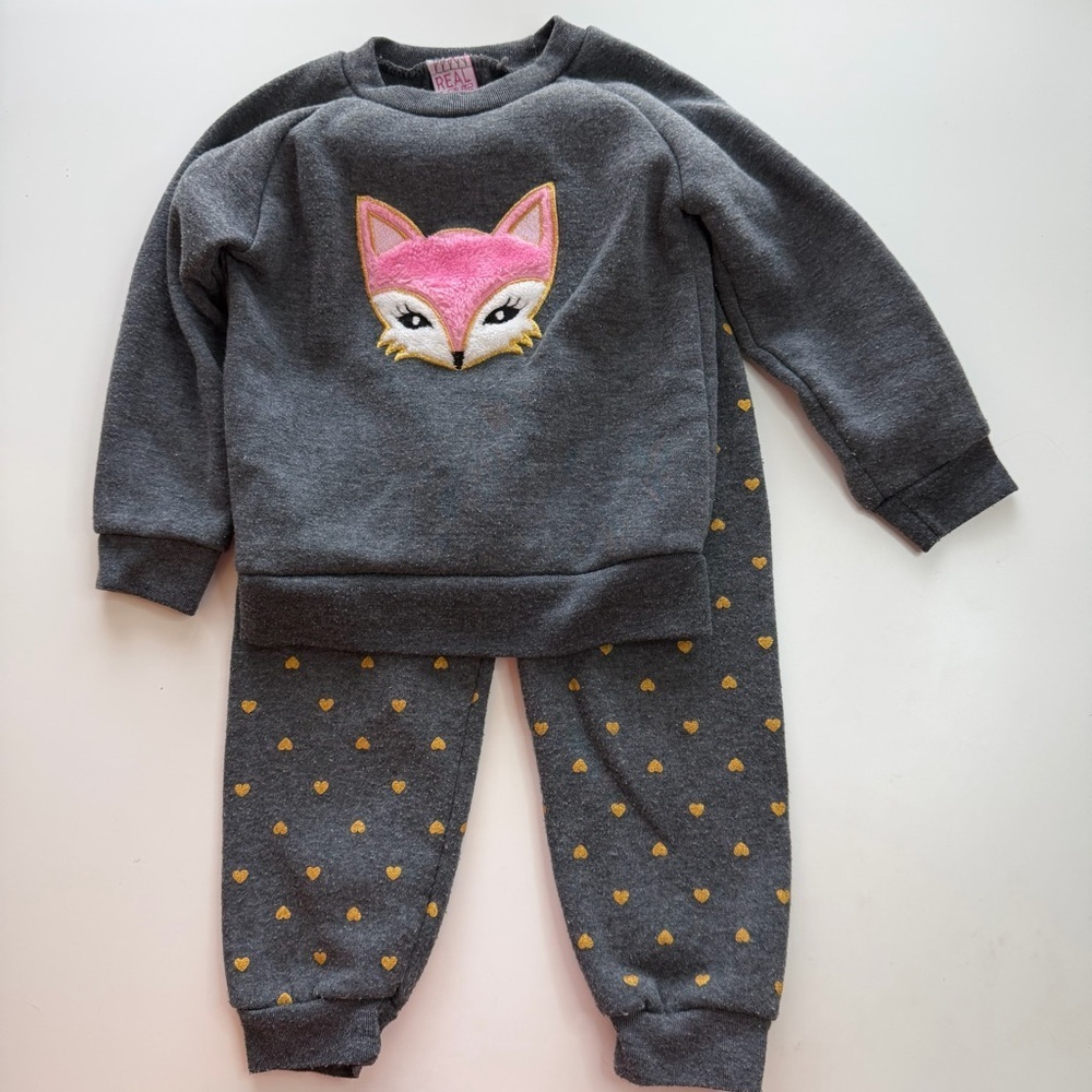 Gray and Pink Fox Kids Matching Set